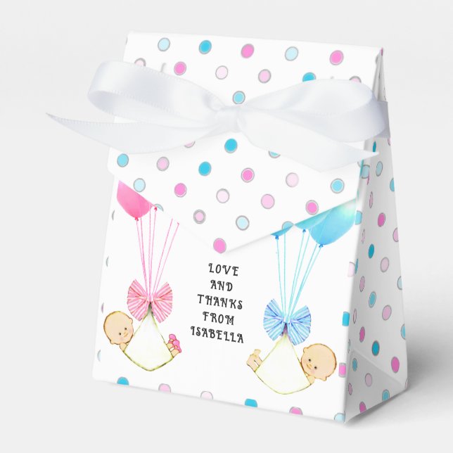 Twins Baby Shower Thank You Favor Boxes (Front Side)