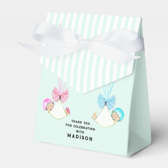 Twins Baby Shower Thank You Favor Boxes (Front Side)