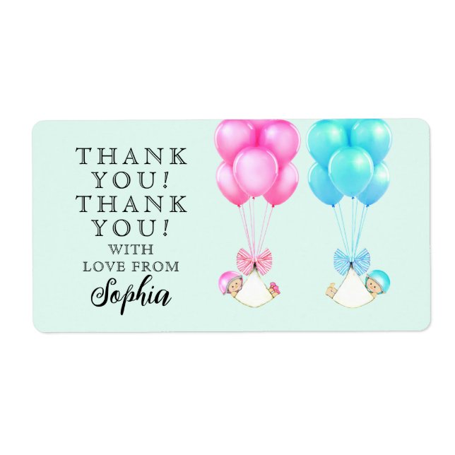 Twins Baby Shower Thank You Label (Front)