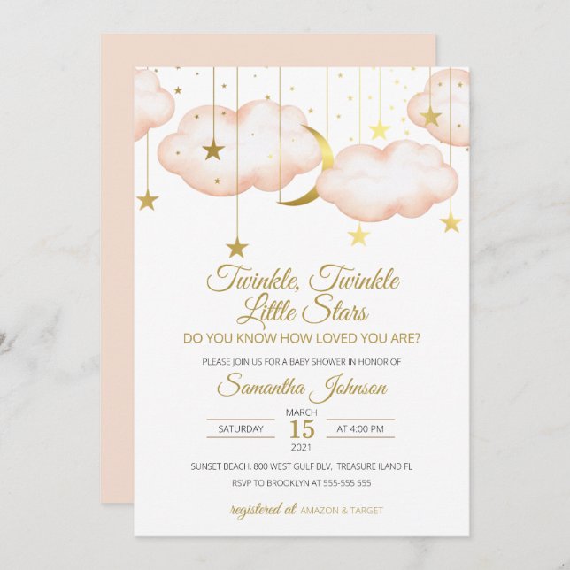 Twins Baby Shower, Twinkle Little Star Invitation (Front/Back)