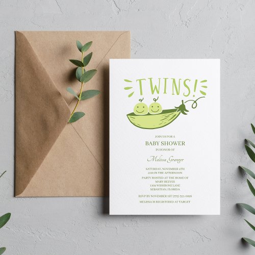 Twins Baby Shower Two Peas in a Pod Invitation