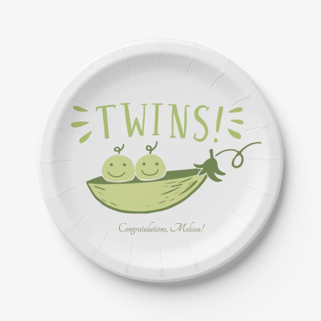 Twins Baby Shower Two Peas in a Pod Paper Plates (Front)
