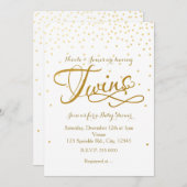 TWINS Baby Shower Unisex White & Gold Invitation (Front/Back)