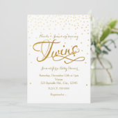 TWINS Baby Shower Unisex White & Gold Invitation (Standing Front)