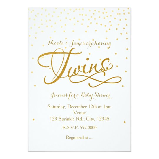 Twins Baby Shower Unisex White Gold Invitation Zazzle Com