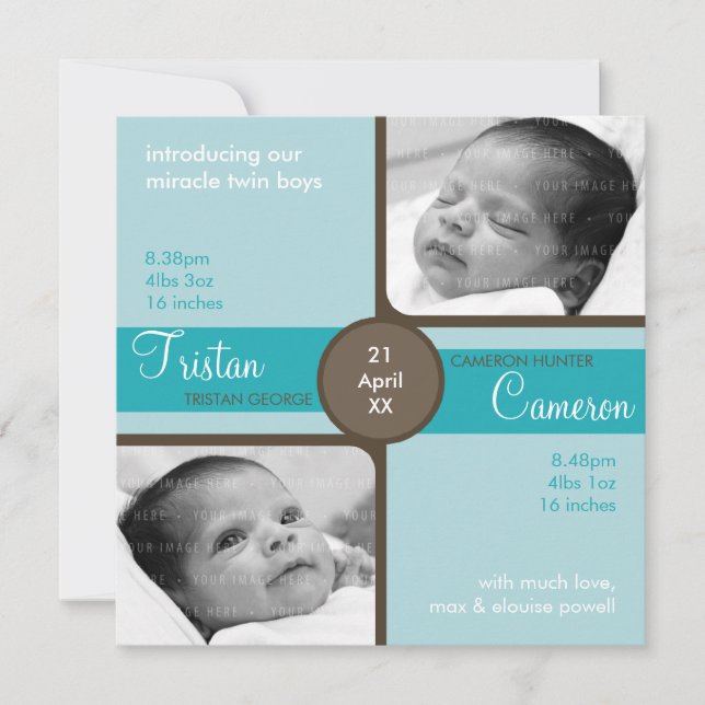 TWINS BABY THANK YOU :: cherished 4SQ Card (Front)