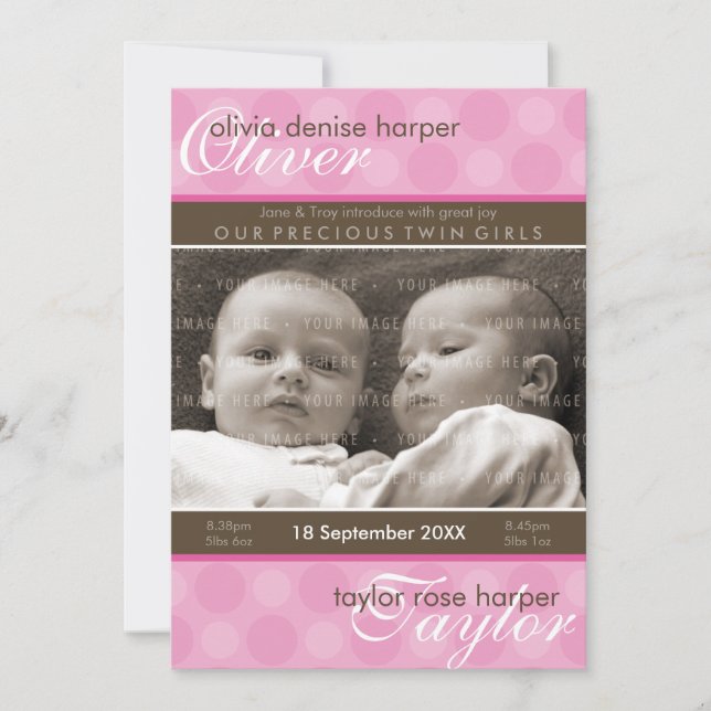 TWINS BABY THANK YOU :: harmony 6P Announcement (Front)