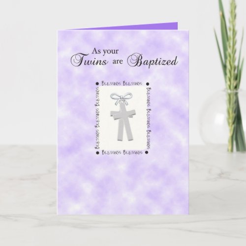 Twins Baptism Card on Medium Purple with 2 Crosses