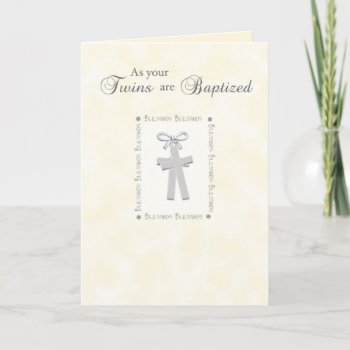 Twins Baptism Card On Yellow With 2 Crosses by sandrarosecreations at Zazzle