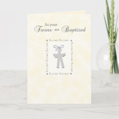 Twins Baptism Card on Yellow with 2 Crosses