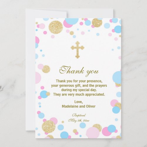 Twins Baptism Communion Thank You Card Pink Blue