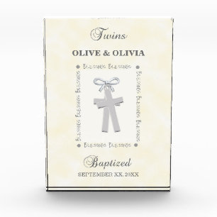 Twins Baptism on Yellow 2 Crosses Personalized Acrylic Award