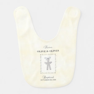 Twins Baptism on Yellow 2 Crosses Personalized Baby Bib
