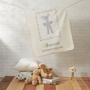 Twins Baptism on Yellow 2 Crosses Personalized Baby Blanket
