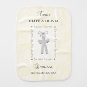 Twins Baptism on Yellow 2 Crosses Personalized Baby Burp Cloth