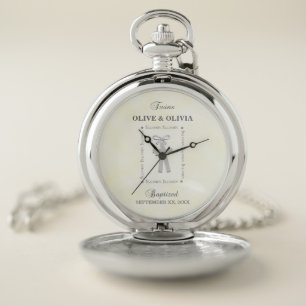 Twins Baptism on Yellow 2 Crosses Personalized Pocket Watch
