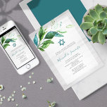 Twins Bar and Bat Mitzvah Invitations<br><div class="desc">Twins Bar and Bat Mitzvah Invitations. Celebrate your twins' Bar and Bat Mitzvah with this stunning invitation featuring my original watercolor greenery over a rustic wood-style background. The design is highlighted by a bold turquoise blue Star of David, creating a beautiful focal point for this casual yet elegant invitation. The...</div>
