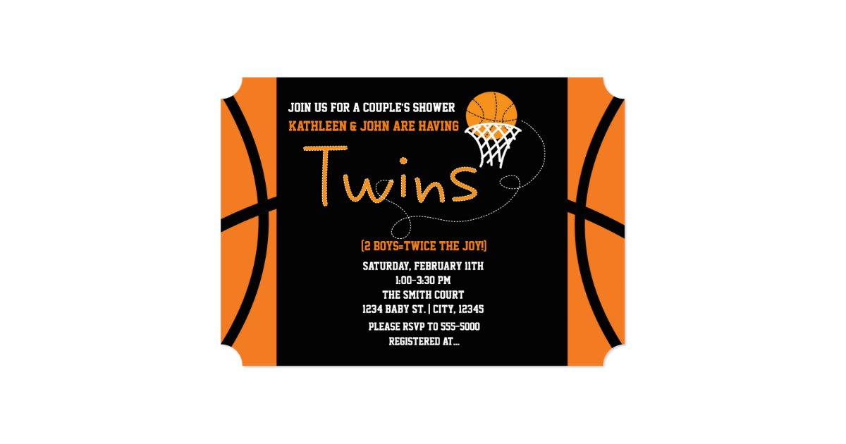 Twins Basketball Sports Baby Shower Invitation