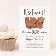 Twins Bear Baby Shower Invitation