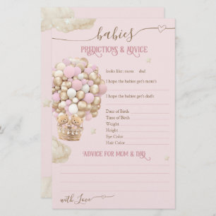 Twins Bear Pink Balloons Baby Girl Shower Game