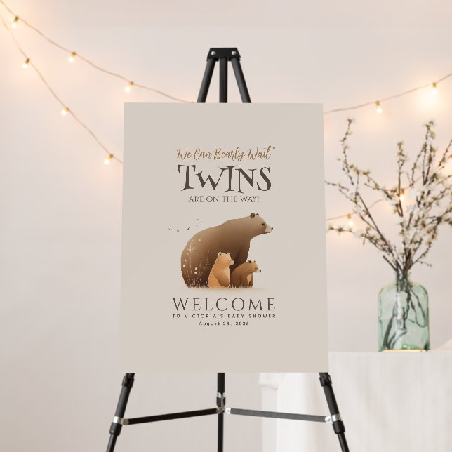 Twins Bears Baby Shower Welcome Sign (In Situ (Stand))