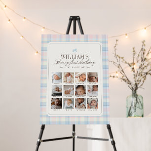 Twins Beary First Boy 12 Month Photo Milestone  Foam Board