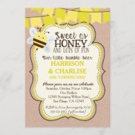 Twins Bees Bee Birthday Invitation for boy or girl