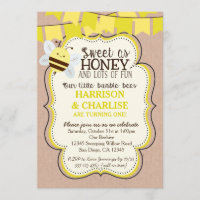 Twins Bees Bee Birthday Invitation for boy or girl