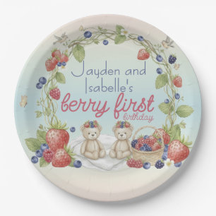 Twins Berry First 1st Birthday Party Paper Plate