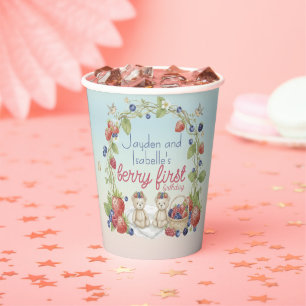 Twins Berry First 1st Birthday Party Paper Plate Cups