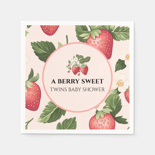 TWINS Berry Sweet Strawberry Baby Shower Napkins (Front)
