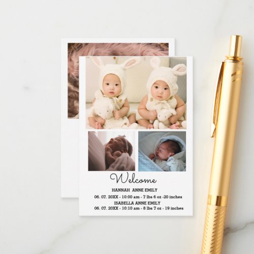 Twins Birth Announcement card  Newborn photo