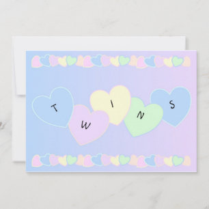 Twins Birth Announcement Hearts