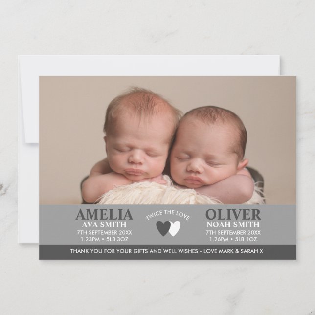 Twins birth announcement/thank you card (Front)