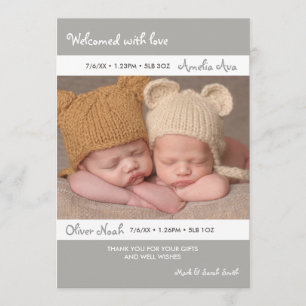 Twins birth announcement/thank you card