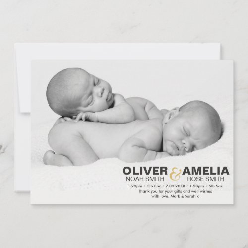 Twins birth announcementthank you card