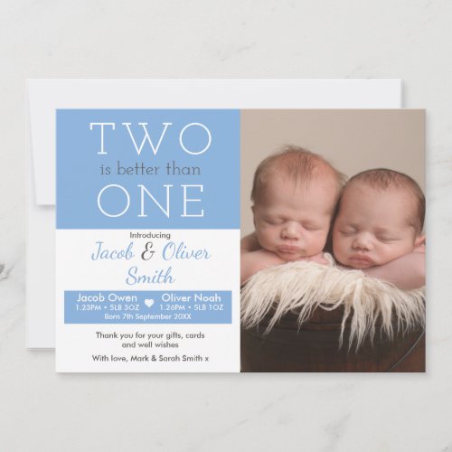 Twins birth announcementthank you card