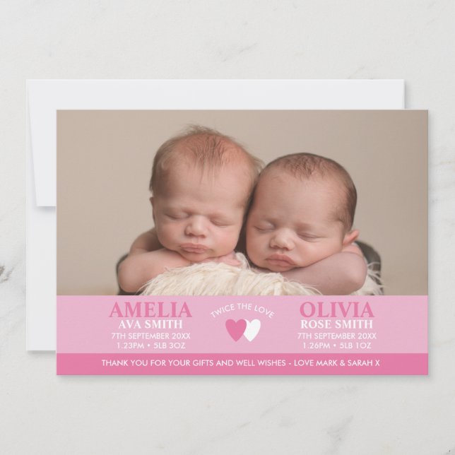 Twins birth announcement/thank you card (Front)