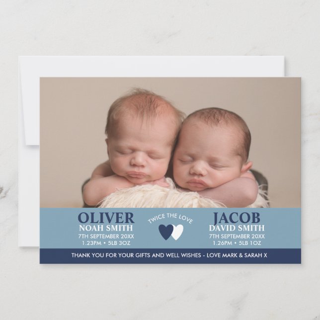 Twins birth announcement/thank you card (Front)