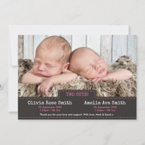 Twins birth announcementthank you card