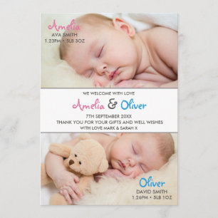 Twins birth announcement/thank you card