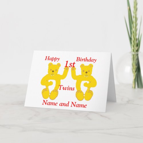 Twins Birthday Card Add names age