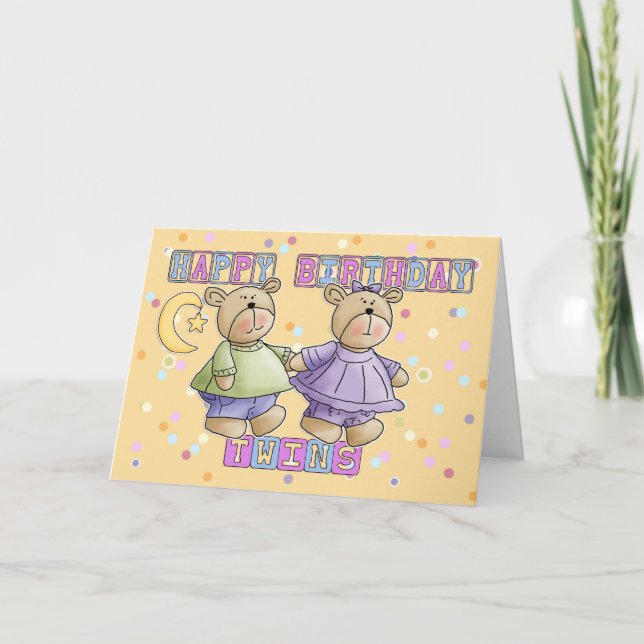 Twins Birthday Card - Teddy Bears (Front)