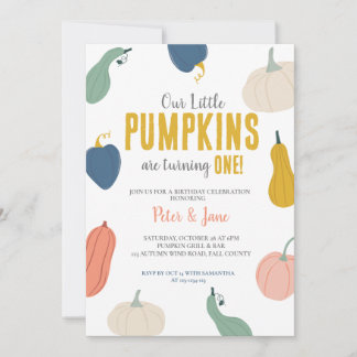 Twins Birthday invitation, Fall Pumpkin Party Invitation