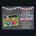 Twins Birthday Invitation | Mister and Sister<br><div class="desc">Mister and Sister Twins Birthday Invitation | Blue and Pink Joint Birthday Party
● © Puggy Prints. All rights reserved.</div>