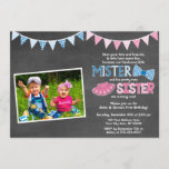Twins Birthday Invitation | Mister and Sister<br><div class="desc">Mister and Sister Twins Birthday Invitation | Blue and Pink Joint Birthday Party
● © Puggy Prints. All rights reserved.</div>