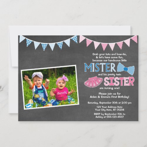 Twins Birthday Invitation  Mister and Sister