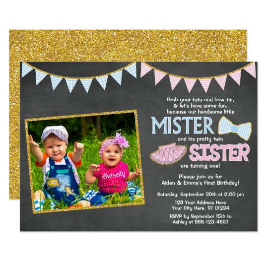 twins birthday invitation mister and sister zazzle com