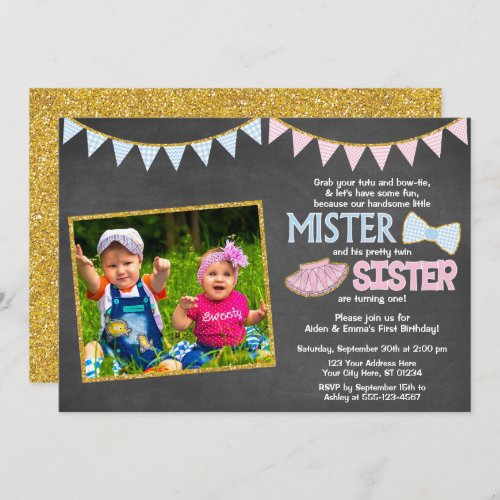 Twins Birthday Invitation  Mister and Sister