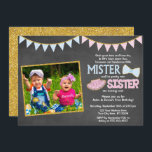 Twins Birthday Invitation | Mister and Sister<br><div class="desc">Mister and Sister Twins Birthday Invitation | Blue,  Pink,  and Gold Joint Birthday Party
● © Puggy Prints. All rights reserved.</div>
